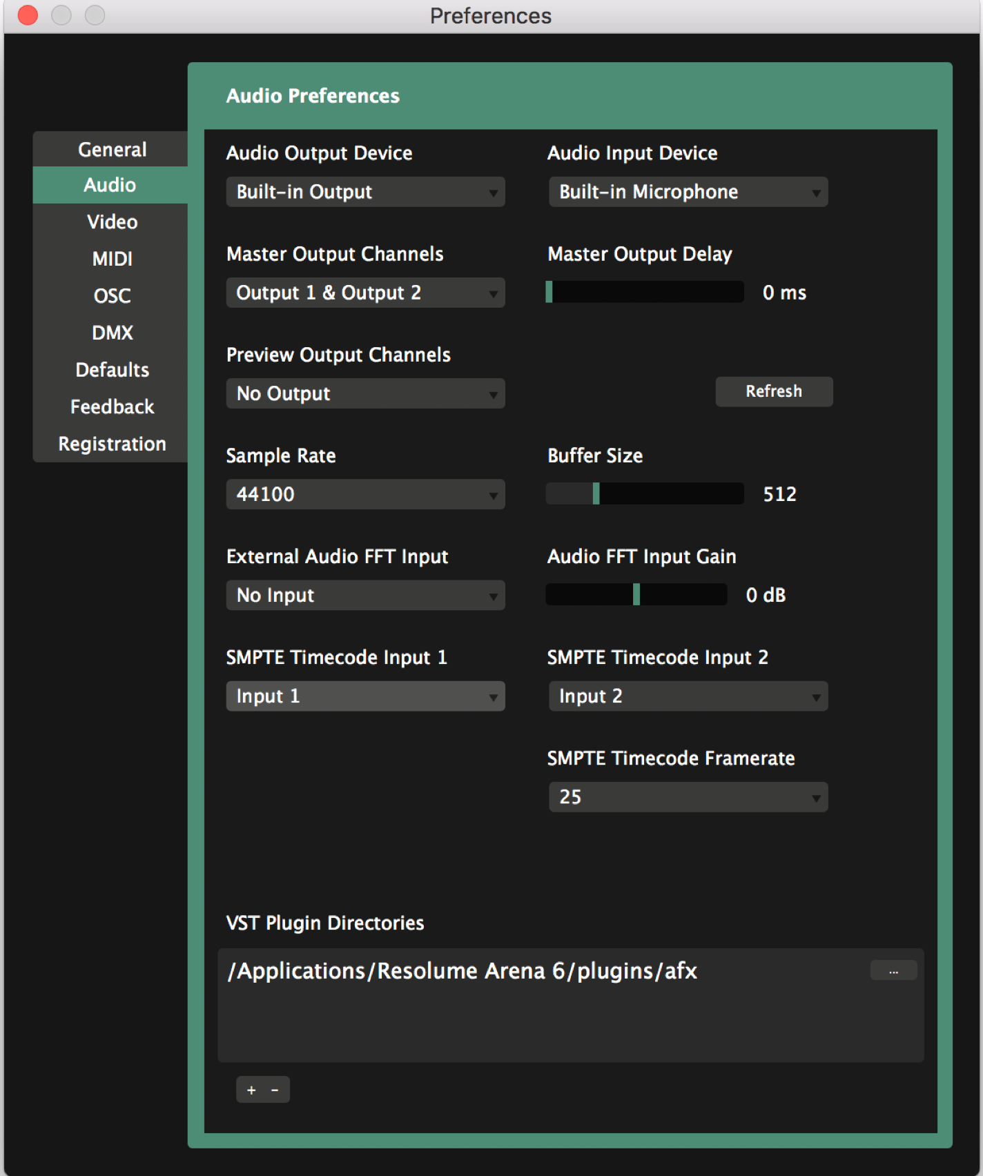 Resolume SMPTE Timecode Input